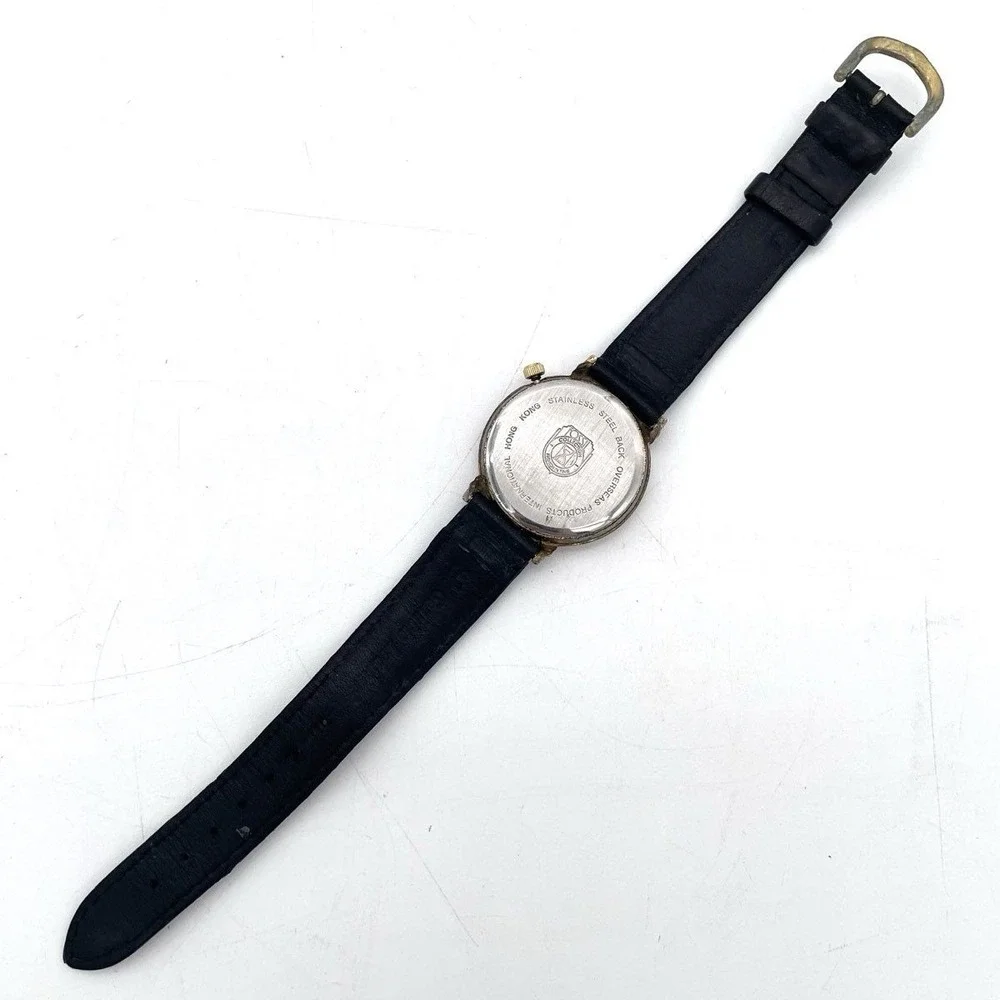 Vintage 90s Fossil Women's Moon Phase Quartz Watch Black Leather Strap Gold Tone